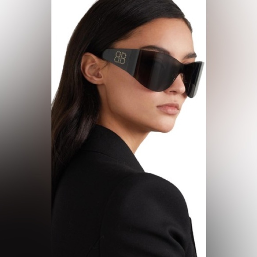 New - Balenciaga BB0122s 004 Women's Black Mask Round Sunglasses - Picture 10 of 17